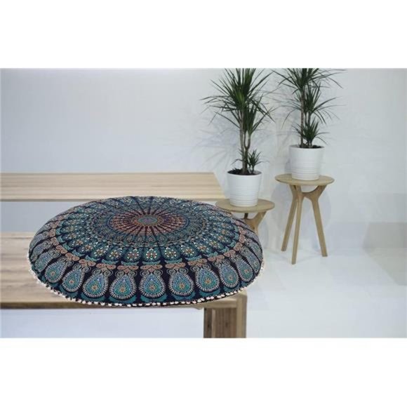 Room Décor Floor Pillow Meditation Boho Outdoor Cushion Cover MandalaBlue 32inch - Picture 2 of 6